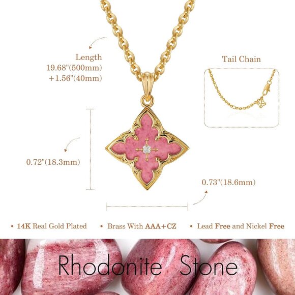 Gold Clover Necklace Women Dainty 14K Gold Pink Rhodnit Pendant Adjustable Chain - Picture 5 of 6